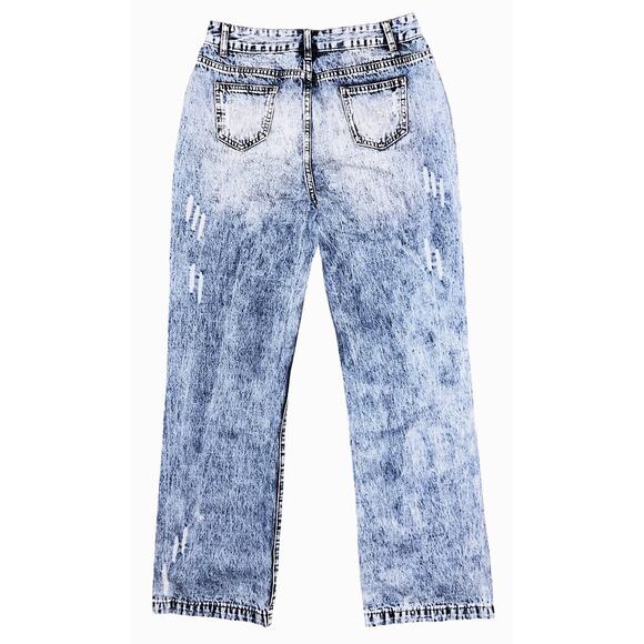 Flamingo Ripped High-Rise Straight Leg Light Wash Jeans Women's Large - Picture 5 of 6